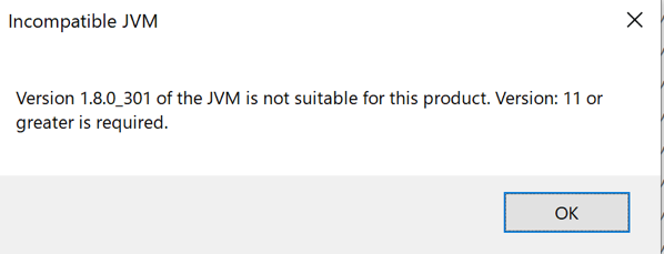 Eclipse jvm is not suitable for this product version 11